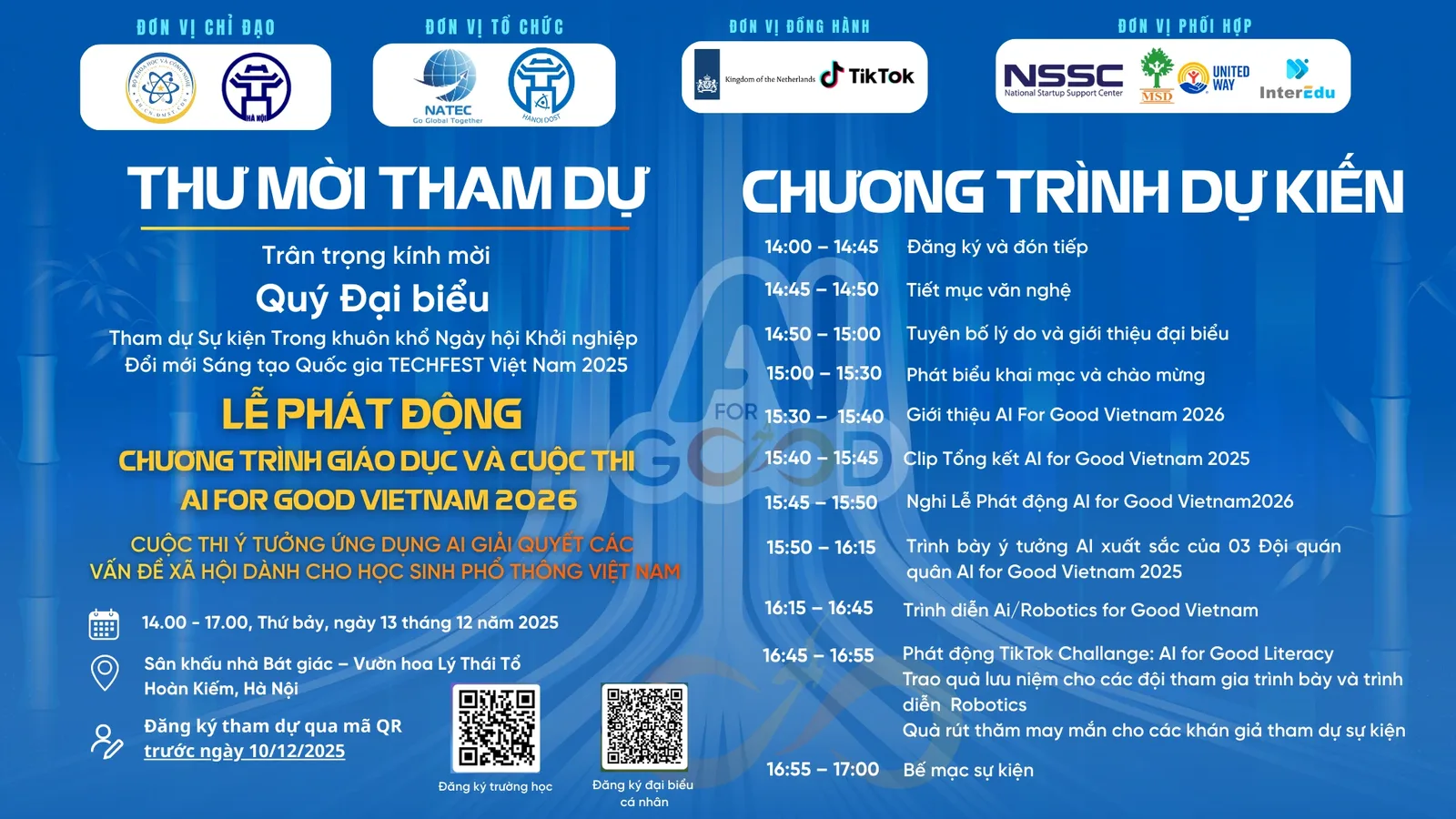 LỄ PHÁT ĐỘNG CHƯƠNG TRÌNH GIÁO DỤC & CUỘC THI AI FOR GOOD VIỆT NAM 2026