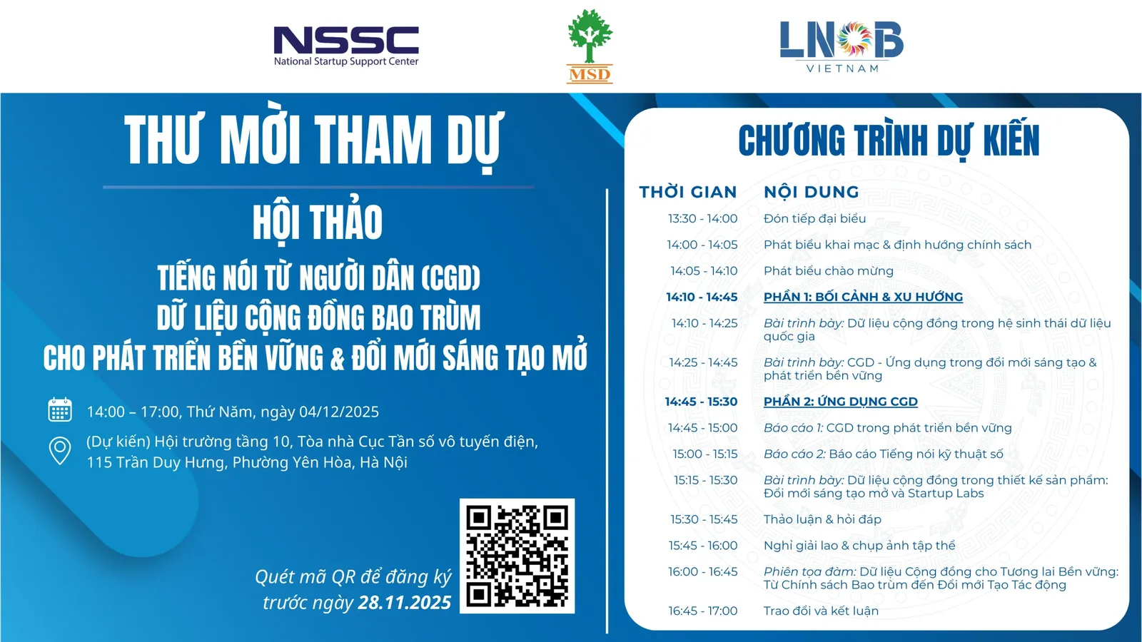 ĐĂNG KÝ THAM DỰ HỘI THẢO “TIẾNG NÓI TỪ NGƯỜI DÂN (CGD): DỮ LIỆU BAO TRÙM CHO PHÁT TRIỂN BỀN VỮNG & ĐỔI MỚI SÁNG TẠO MỞ