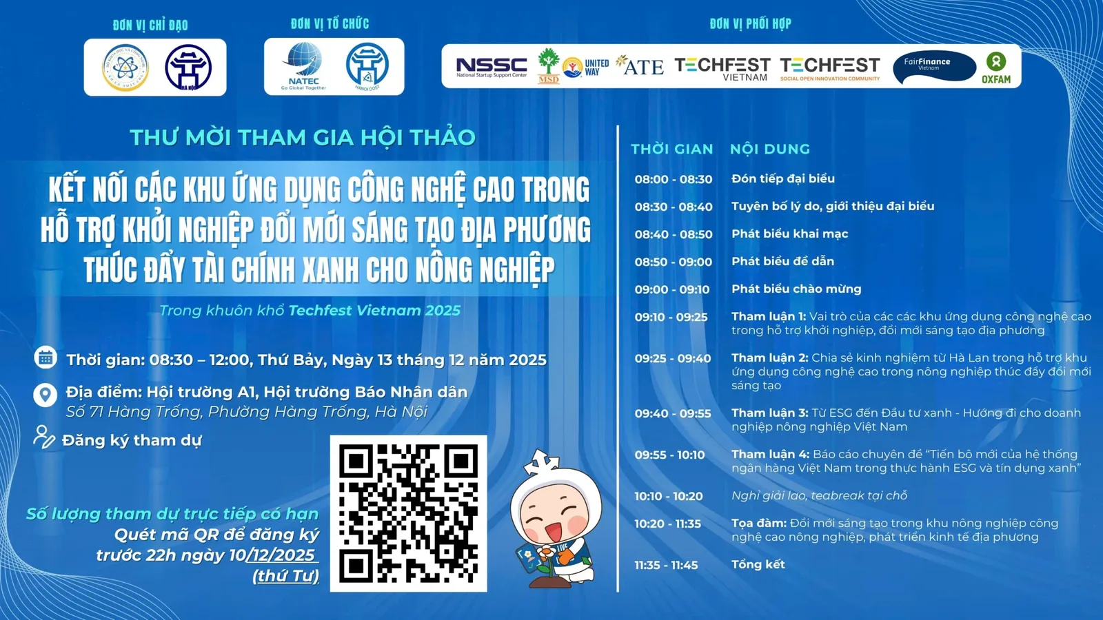 HỘI THẢO “KẾT NỐI CÁC KHU ỨNG DỤNG CÔNG NGHỆ CAO TRONG HỖ TRỢ KHỞI NGHIỆP ĐỔI MỚI SÁNG TẠO ĐỊA PHƯƠNG THÚC ĐẨY TÀI CHÍNH XANH”